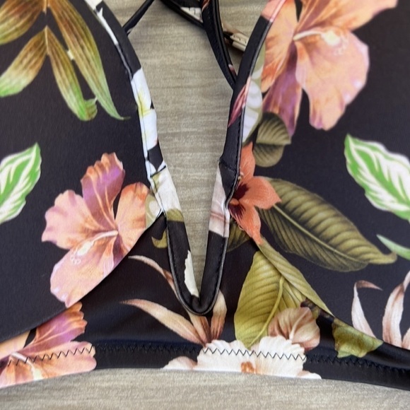 Floral bikini ruched butt bottoms XL, V front racerback tie back for top 36D - Picture 7 of 11